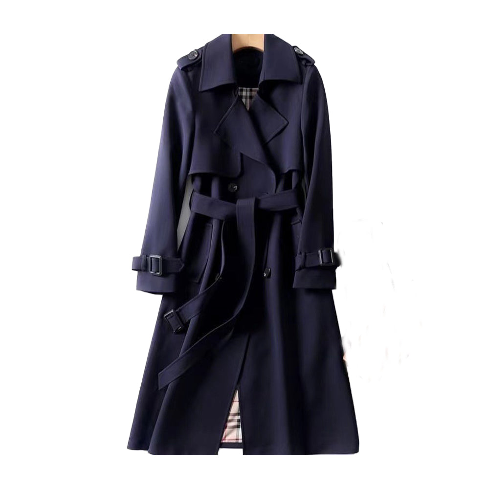 Women's Belted Double-Breasted Trench Coat in Navy