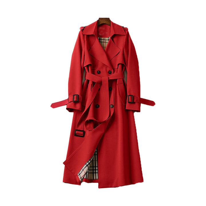 Women's Belted Trench Coat, Double Breasted Long Sleeve Fall Outerwear