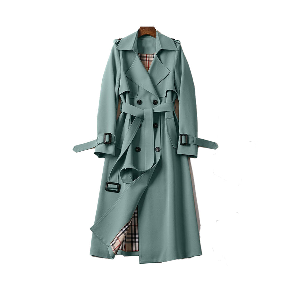 Women's Belted Trench Coat, Double Breasted Long Sleeve Fall Outerwear