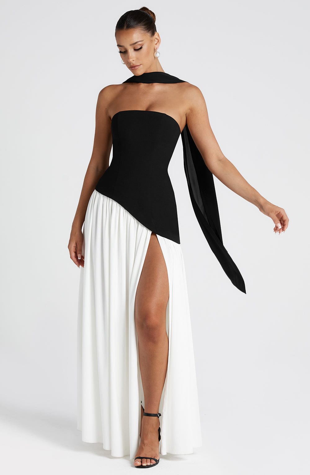 Women's Strapless Front-Slit Maxi Gown with Attached Choker, view 14
