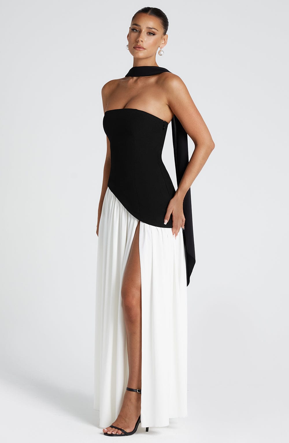Women's Strapless Front-Slit Maxi Gown with Attached Choker, view 12