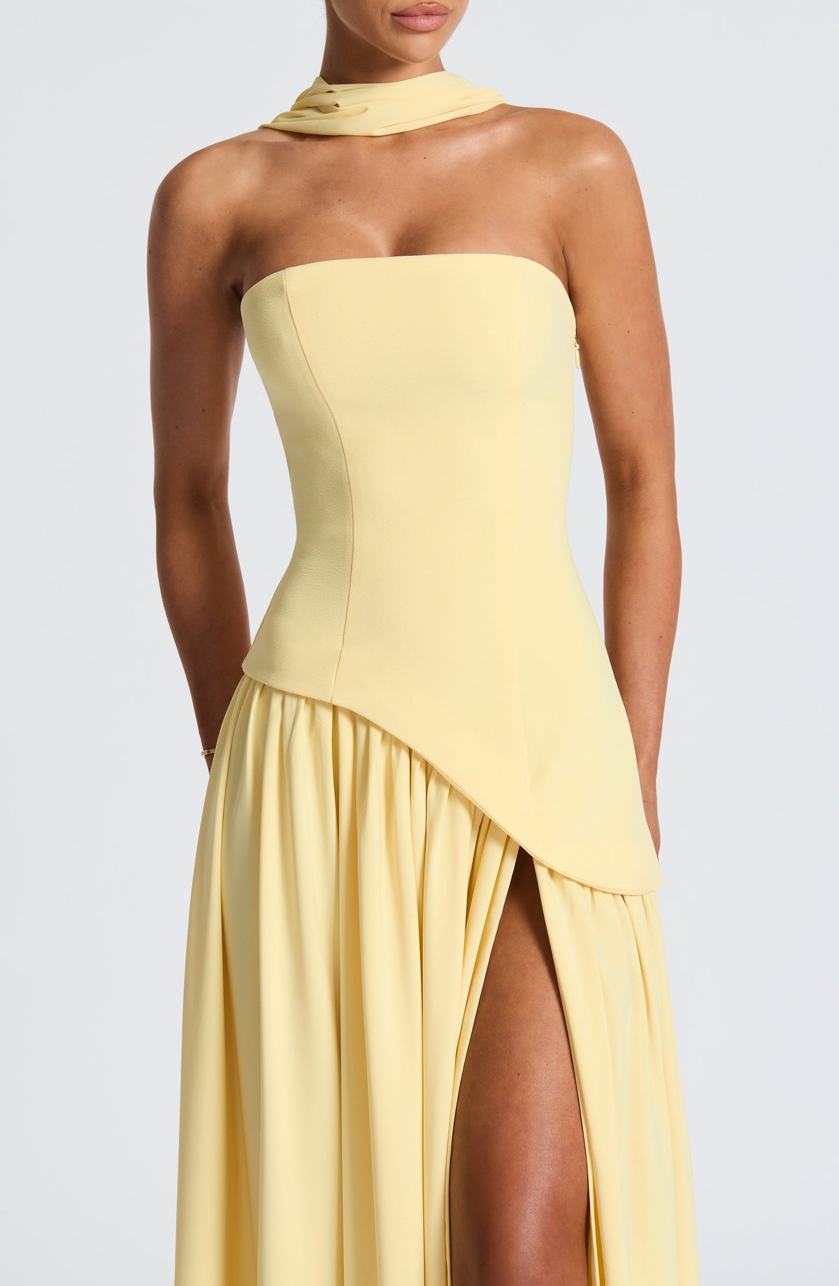 Women's Strapless Front-Slit Maxi Gown with Attached Choker, view 4