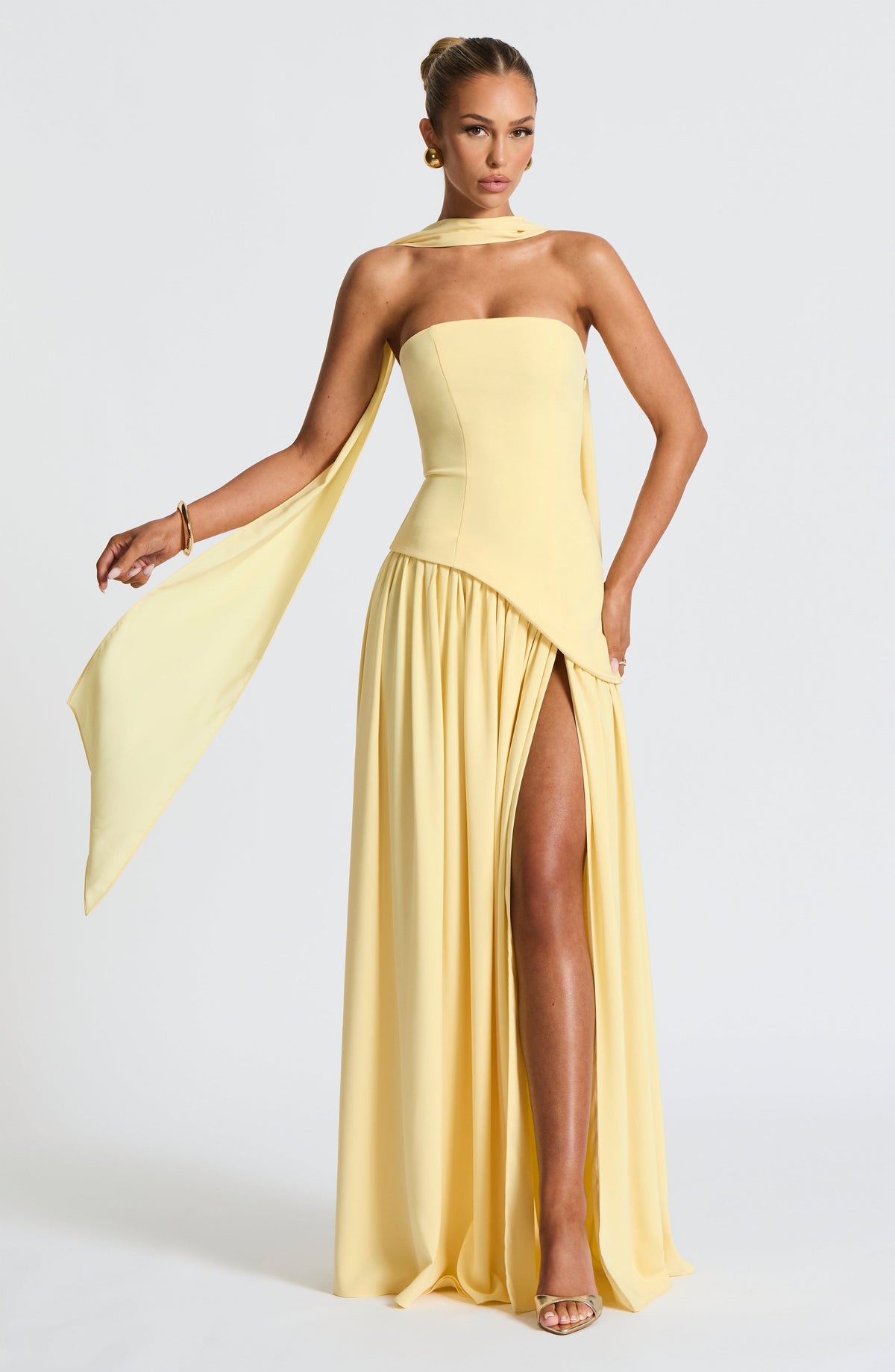 Women's Strapless Front-Slit Maxi Gown with Attached Choker, view 2
