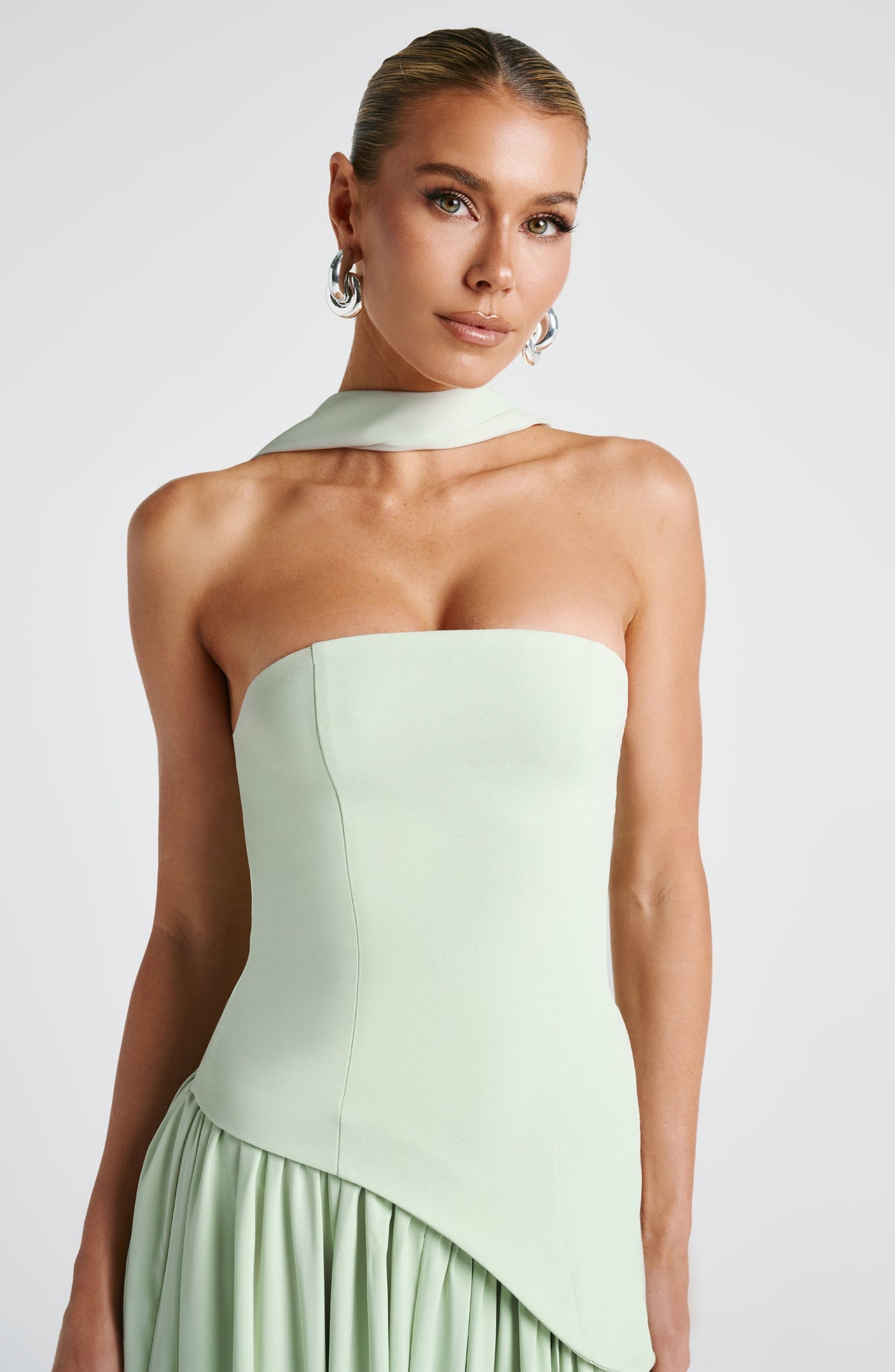 Women's Strapless Front-Slit Maxi Gown with Attached Choker, view 18