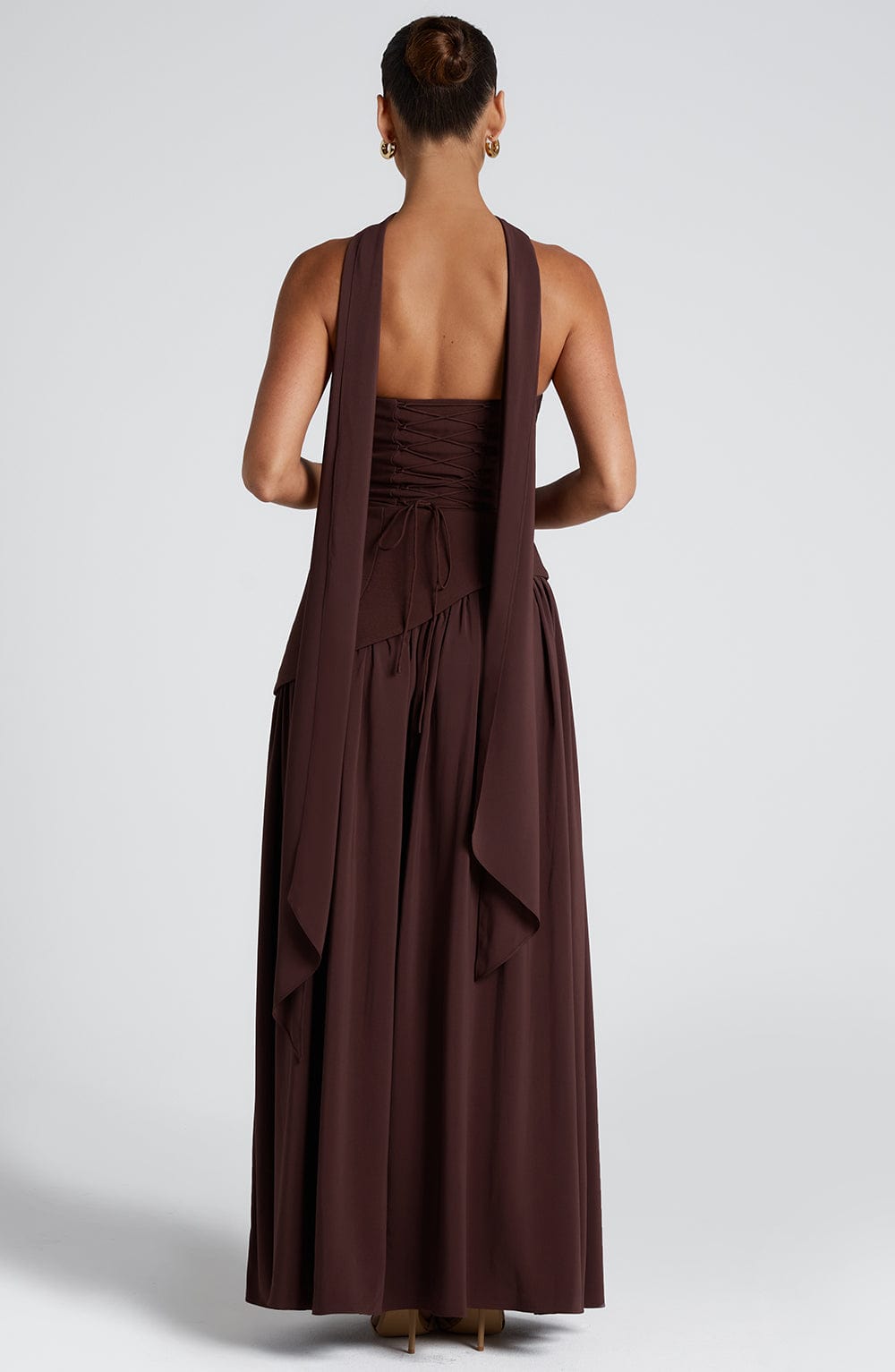 Women's Strapless Front-Slit Maxi Gown with Attached Choker, view 6