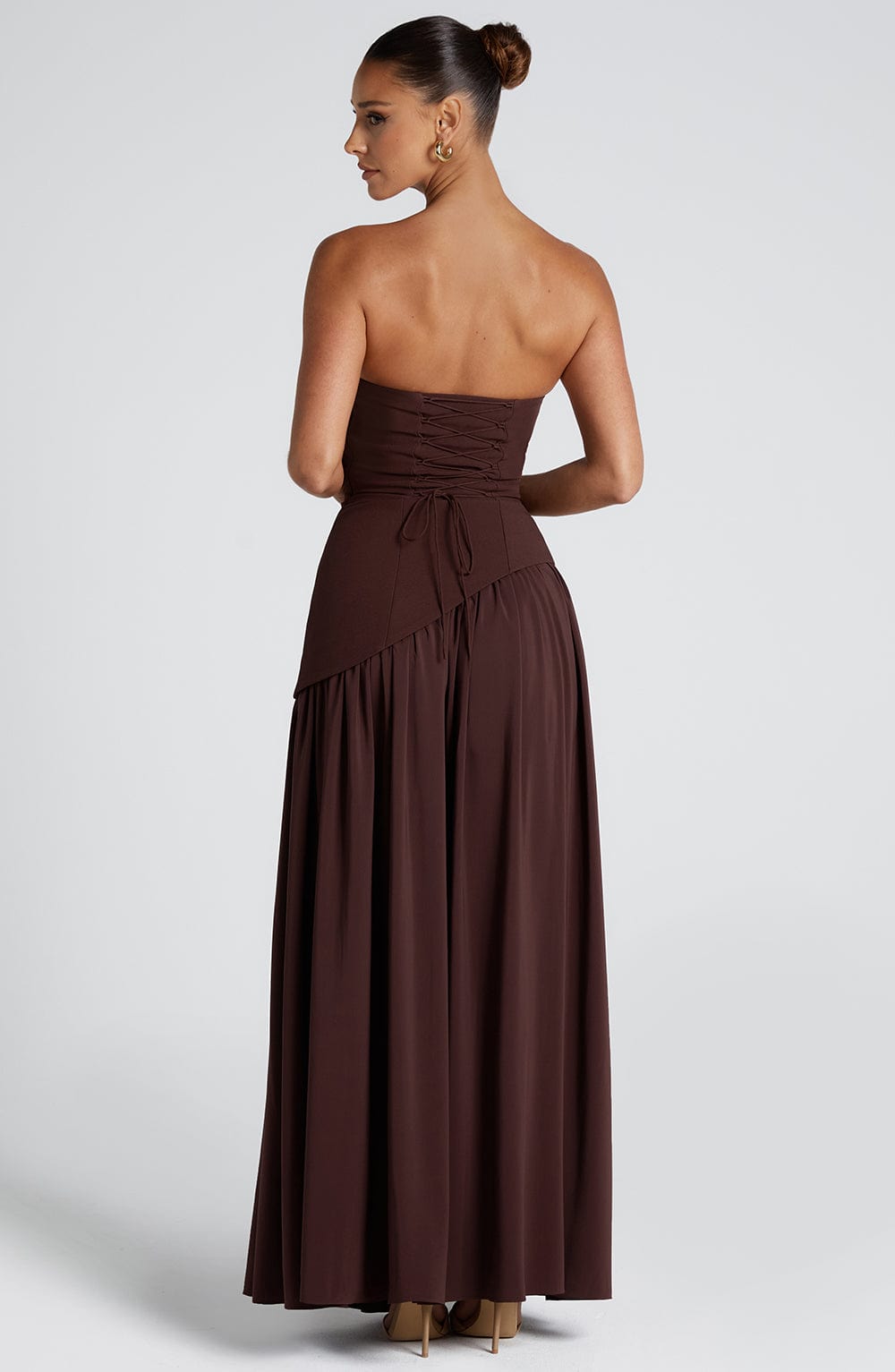 Women's Strapless Front-Slit Maxi Gown with Attached Choker, view 7