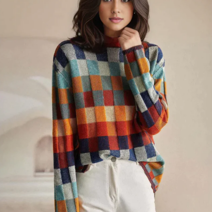 Women's Printed Sweater, Patterned Knit Relaxed Winter Pullover