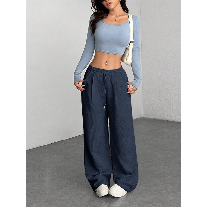 Women's Wide Leg Pants, High Waisted Flowy Casual Trousers