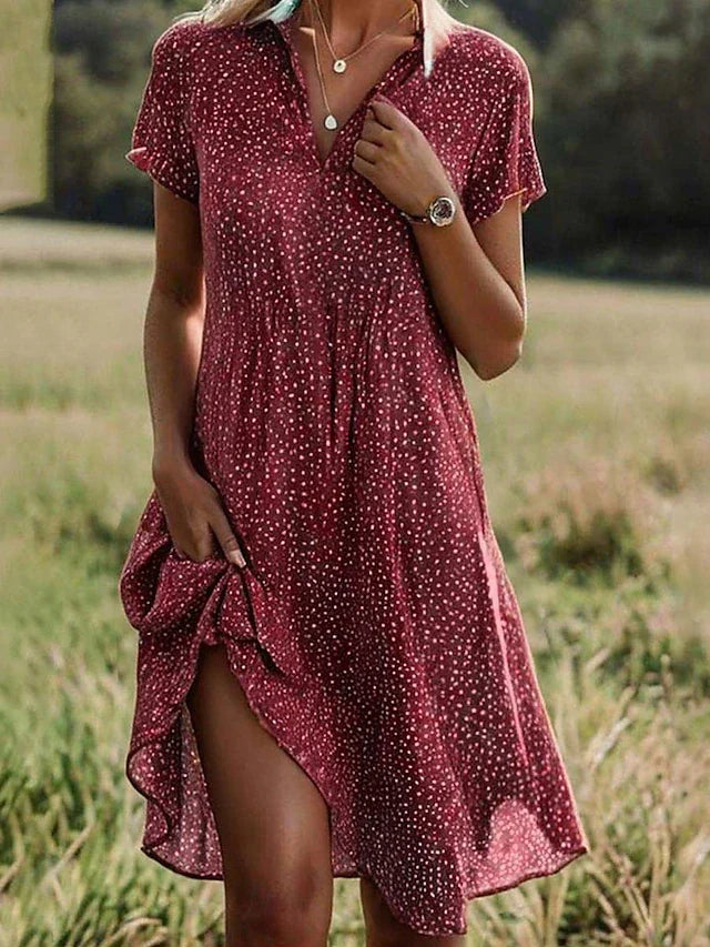 Women's Polka Dot Shirt Collar Dress with Gathered Waist, view 2