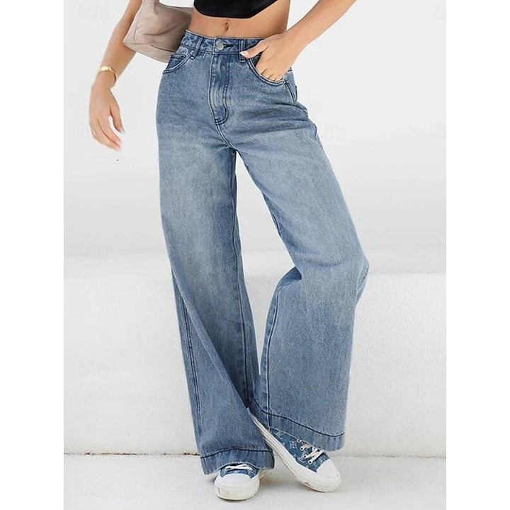 Women's Wide Leg Jeans, High Waisted Loose Fit Blue Denim