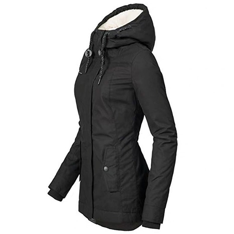 Women's Plush-Lined Hooded Parka with Drawstring Hem, view 3