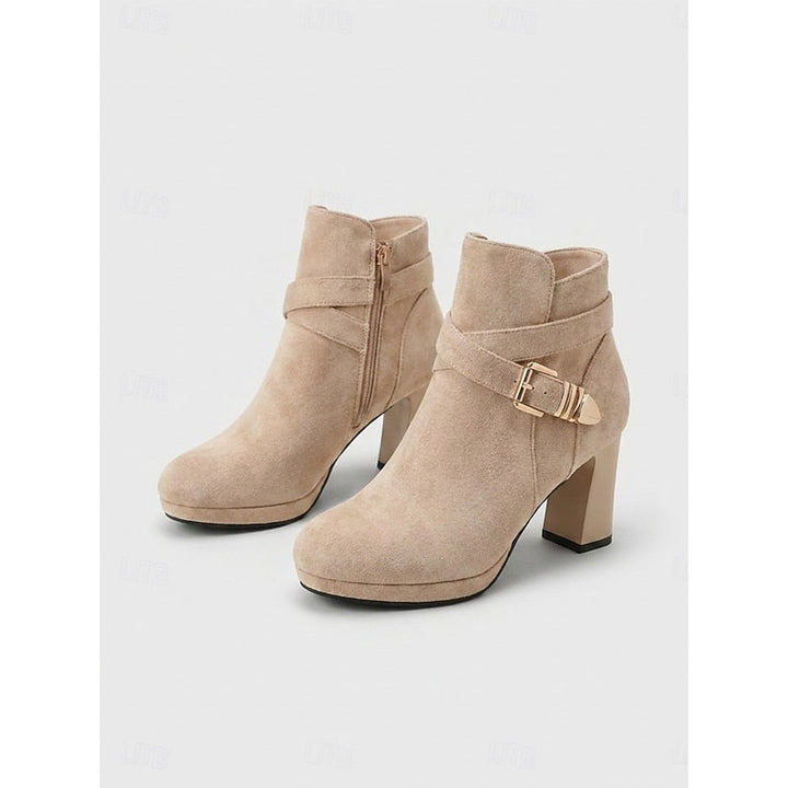 Women's Ankle Boots, Buckle Strap Block Heel Round Toe Booties