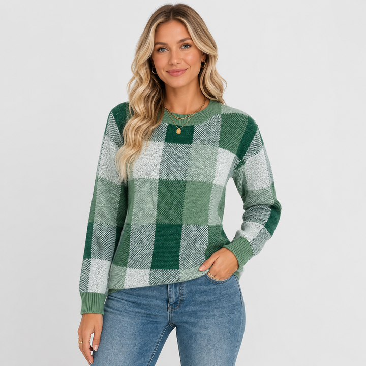 Women's Patchwork Sweater, Crew Neck Colorblock Knit Pullover