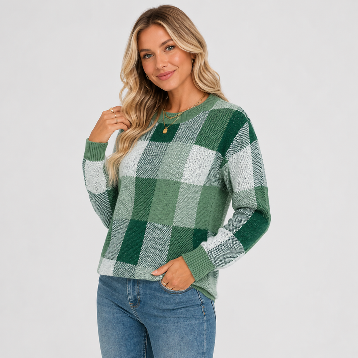 Women's Patchwork Sweater, Crew Neck Colorblock Knit Pullover