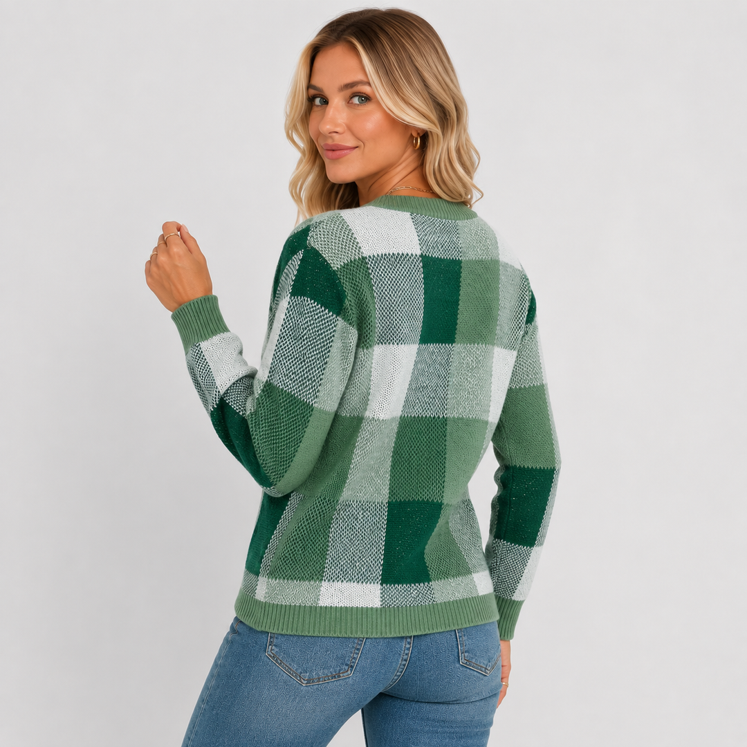 Women's Patchwork Sweater, Crew Neck Colorblock Knit Pullover
