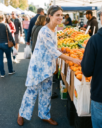 Bayfield Flowy Asymmetric Tunic and Pants Set — at a San Diego farmers market