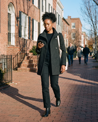 Wool-Blend Coat with Tall Stand Collar — walking home with groceries in Georgetown, DC