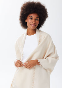 Women's Oversized Cashmere Wrap Scarf in Cappuccino, draped as a shawl