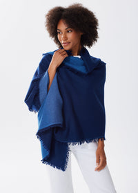 Women's Oversized Cashmere Wrap Scarf in Navy Blue, double-face