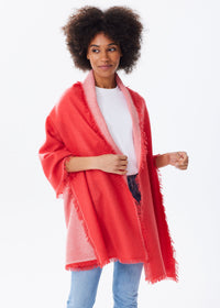 Women's Oversized Cashmere Wrap Scarf in Nantucket Red, worn open