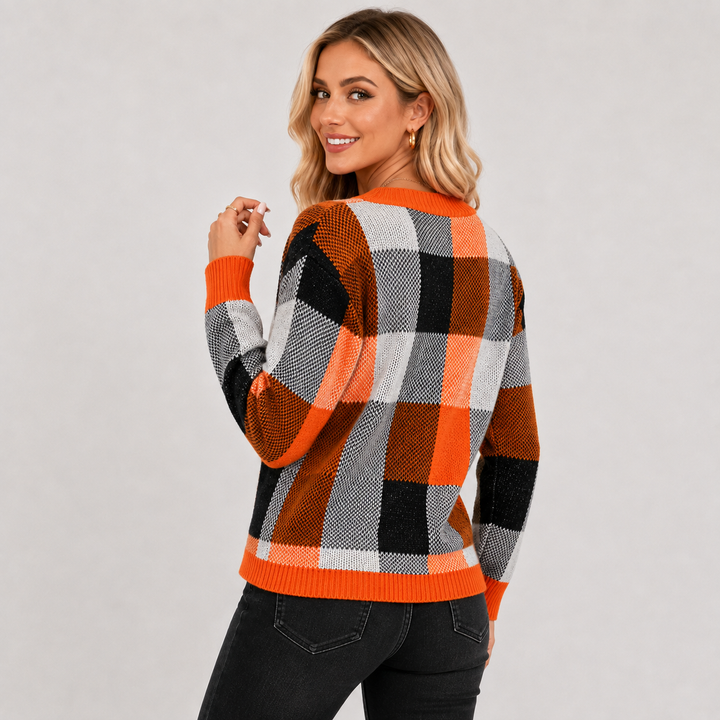 Women's Patchwork Sweater, Crew Neck Colorblock Knit Pullover