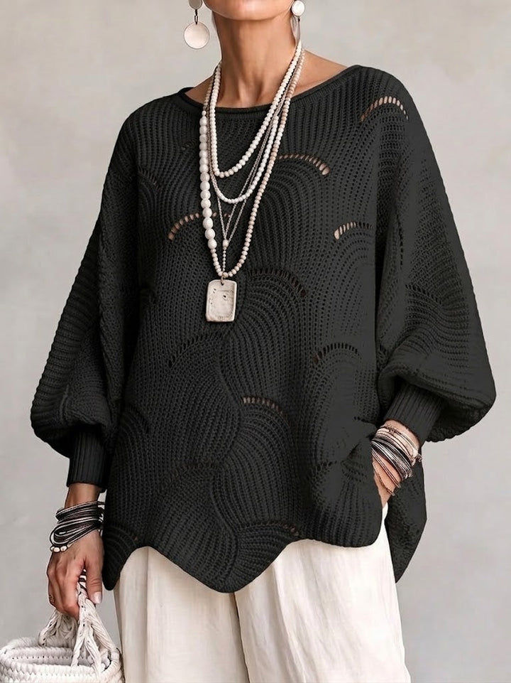 Elina | Openwork Knit Lantern Sleeve Top