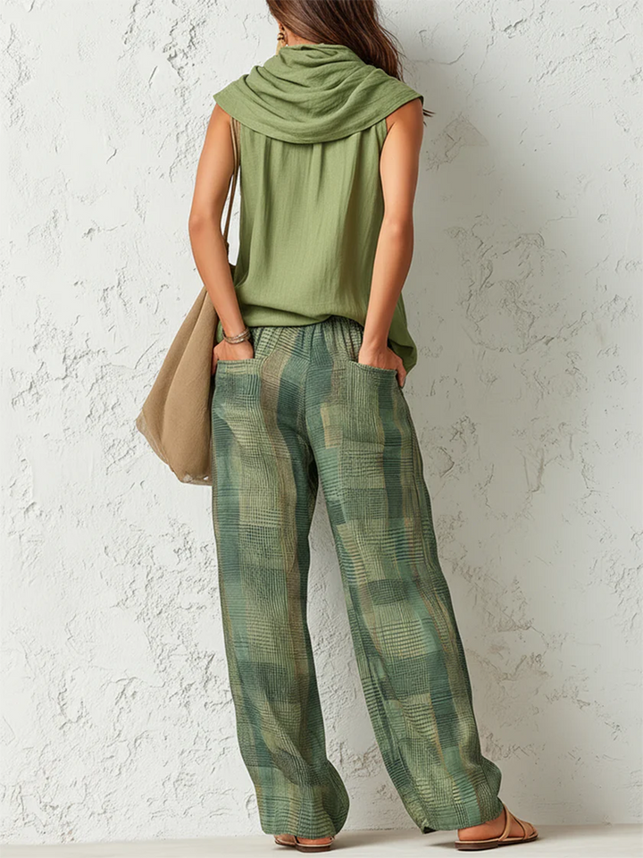 Women's Two Piece Set, Sleeveless Top and Wide Leg Trousers with Pockets