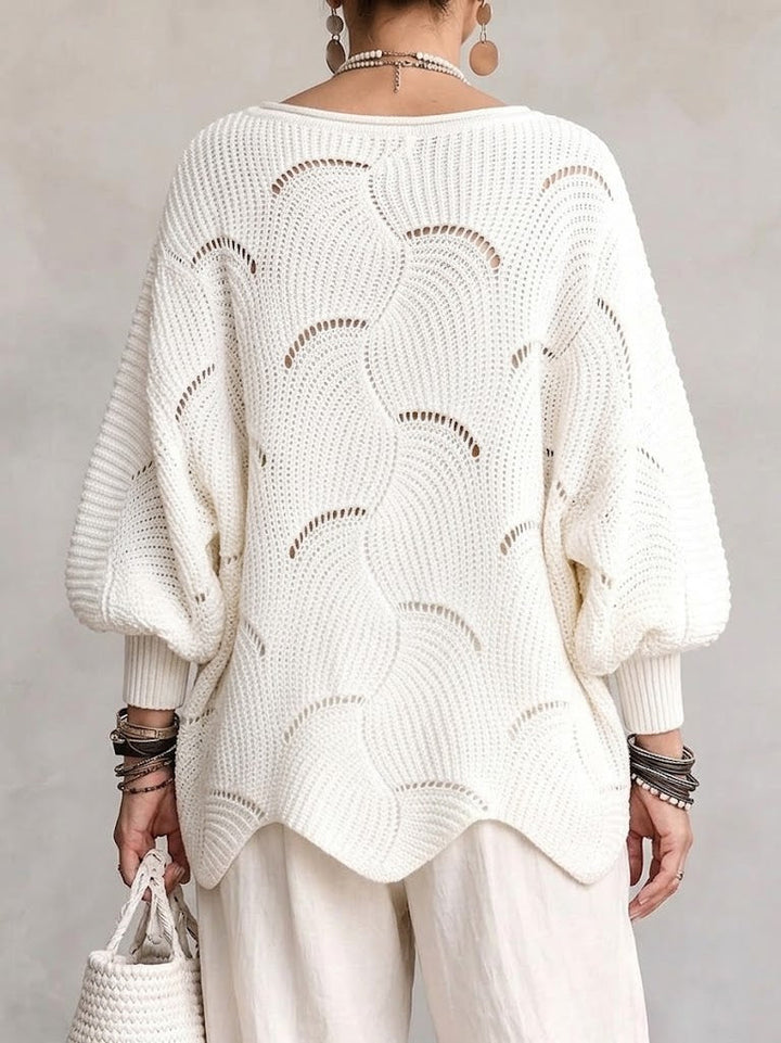 Elina | Openwork Knit Lantern Sleeve Top