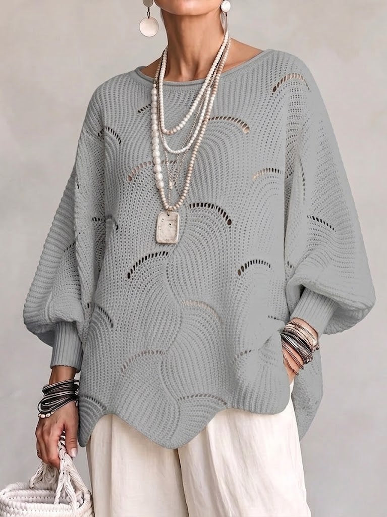 Elina | Openwork Knit Lantern Sleeve Top
