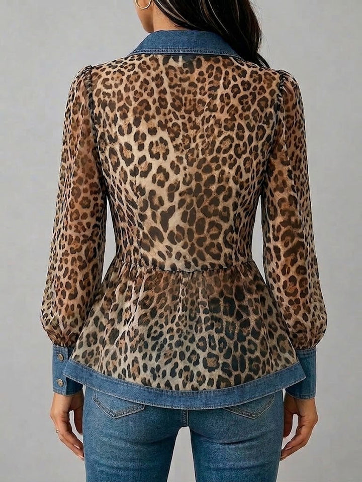 Casual & Stylish Spliced denim And Leopard Print Shirt