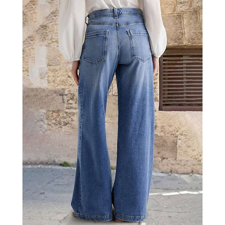 Women's Wide Leg Jeans, Relaxed Blue Denim High Waist Trousers