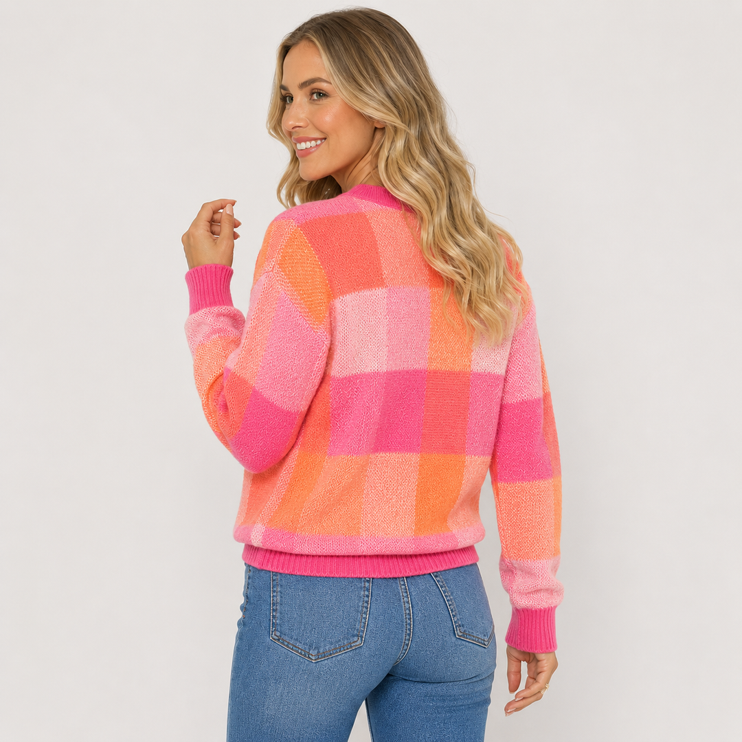 Women's Patchwork Sweater, Crew Neck Colorblock Knit Pullover