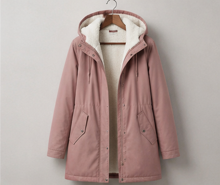 Women's Fleece-Lined Hooded Winter Parka with Storm Flap in Pink