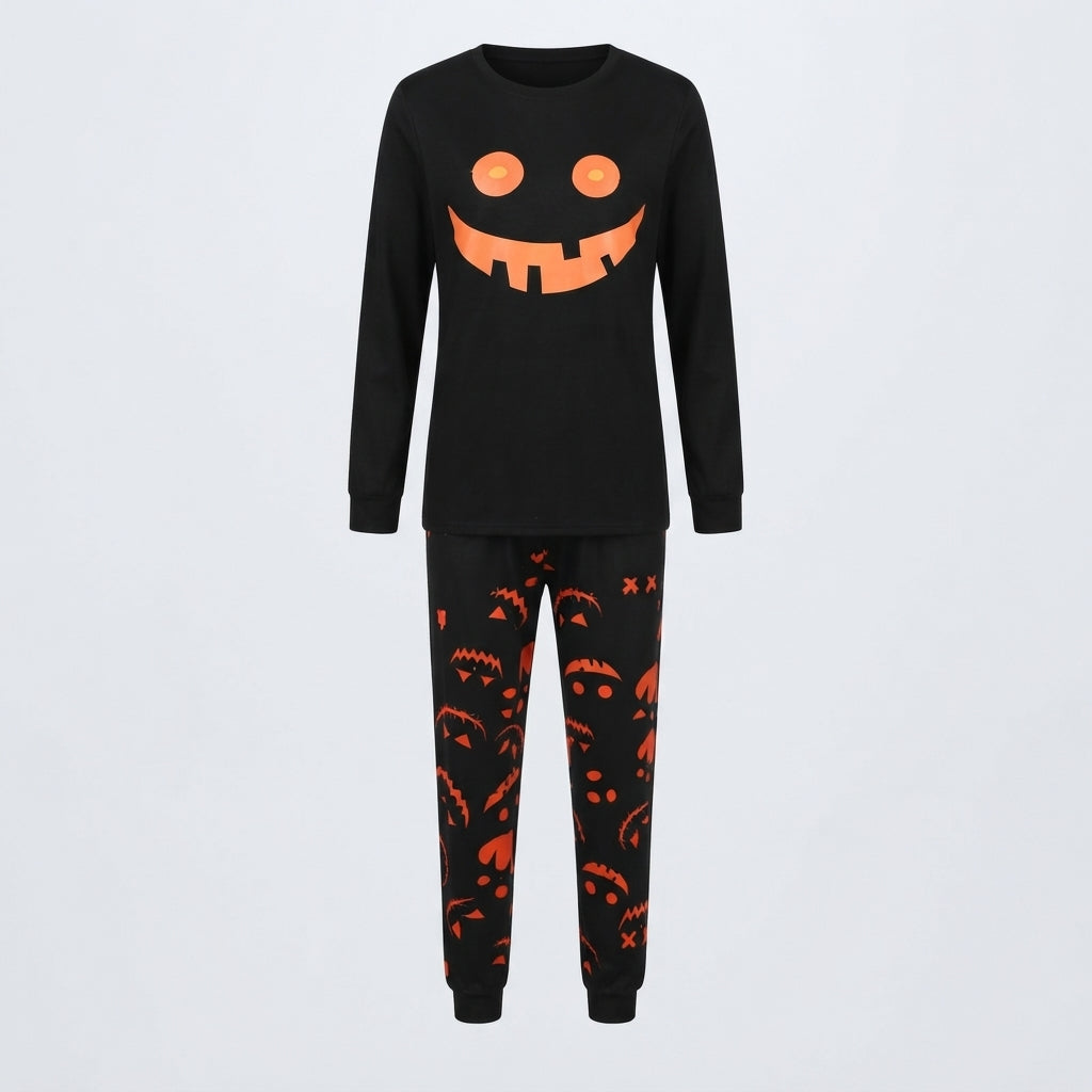 Jack O'Lantern Pumpkin Face Halloween Pajamas | Unisex Matching Set