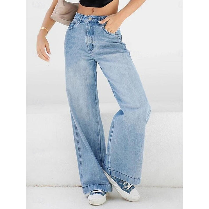 Women's Wide Leg Jeans, High Waisted Loose Fit Blue Denim