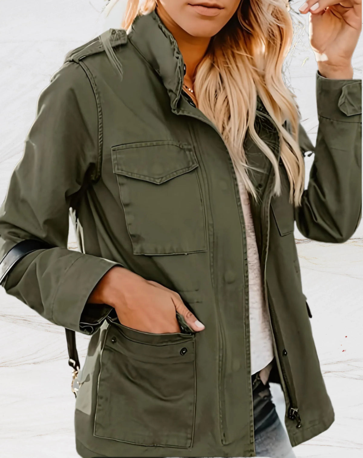 Women's Utility Jacket with Chest Pockets and Drawstring Waist, view 2