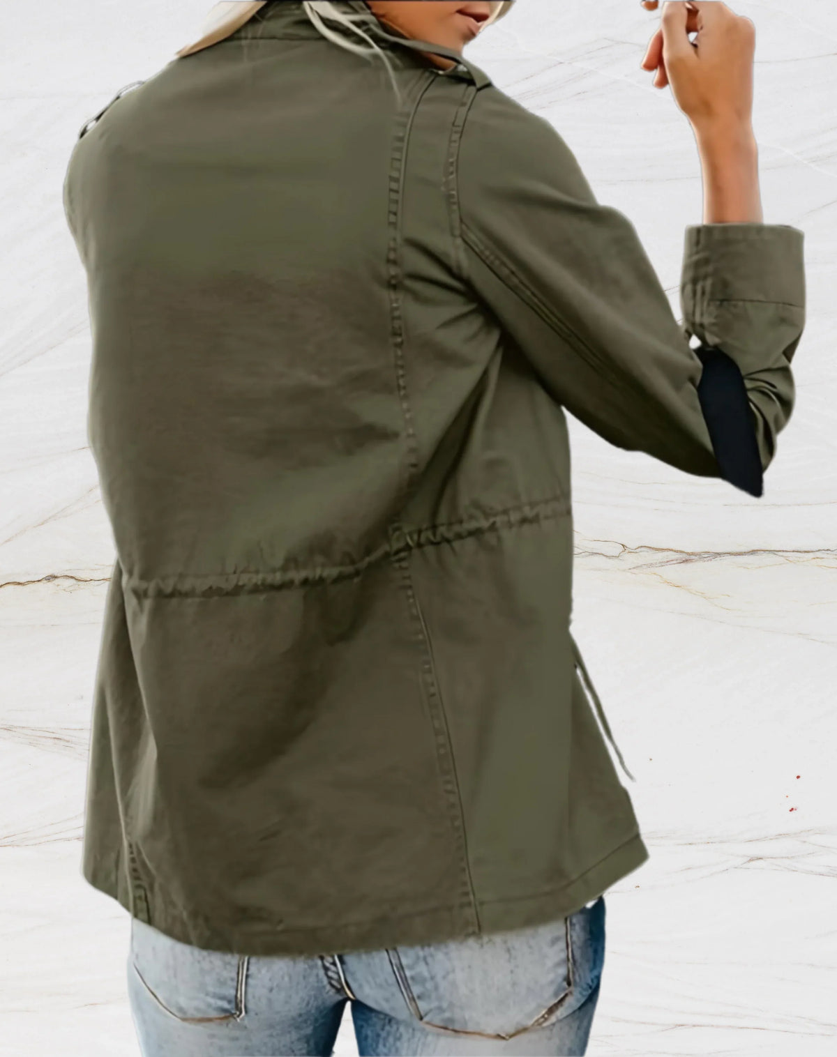 Women's Utility Jacket with Chest Pockets and Drawstring Waist, view 3