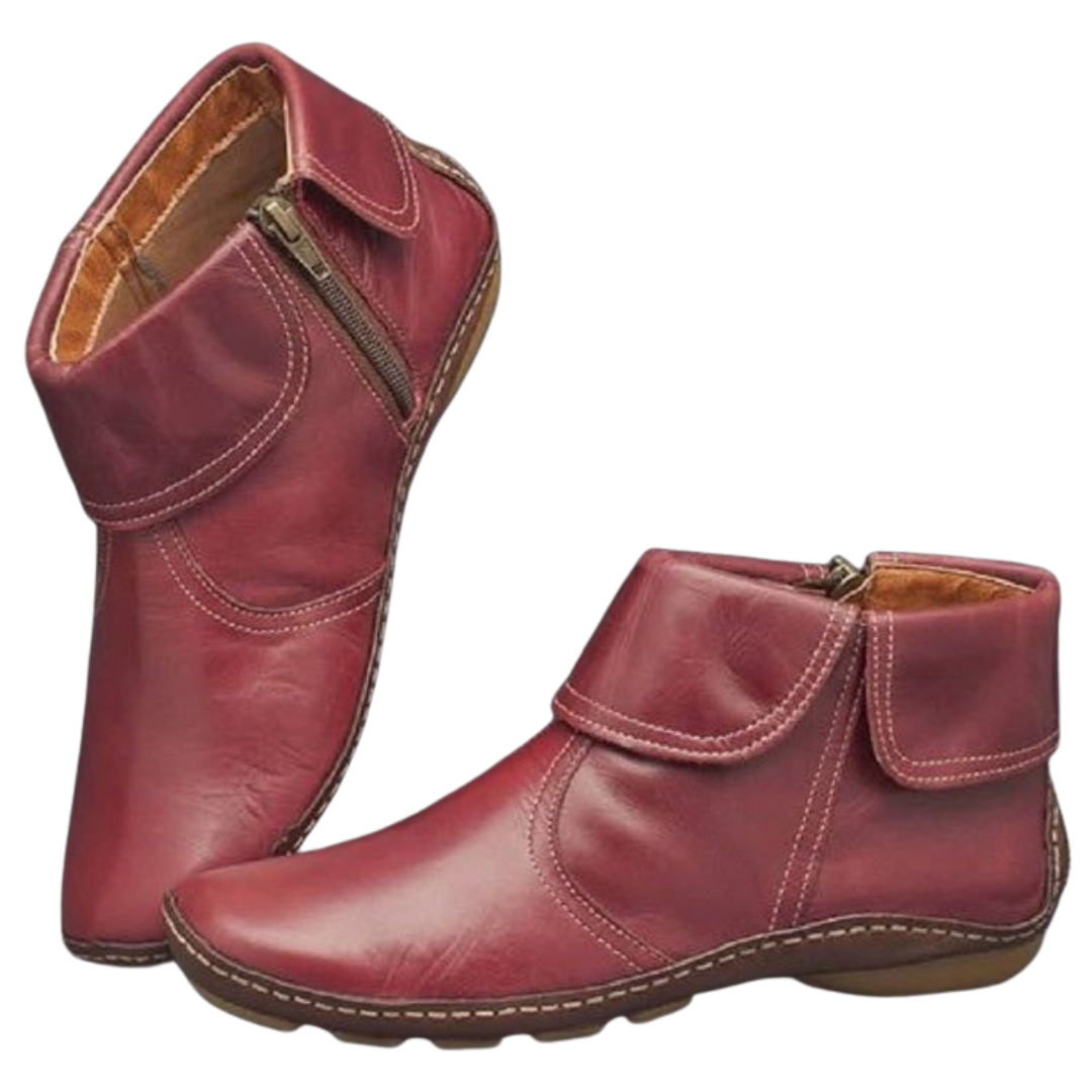 Women's Faux Leather Side-Zip Ankle Boots with Cushioned Footbed in Wine Red