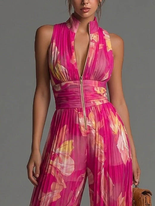 Women's Pleated Halter Neck Wide-Leg Jumpsuit, view 8