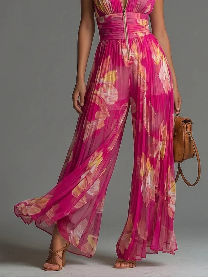 Women's Pleated Halter Neck Wide-Leg Jumpsuit, view 9