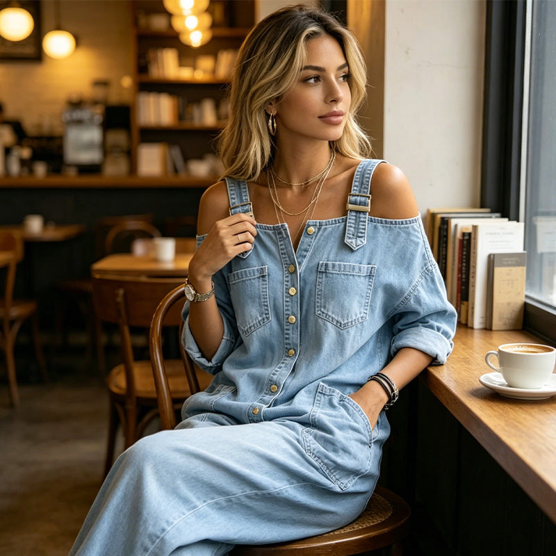 Women's Loose-Fit Wide-Leg Jumpsuit with Pockets, view 2