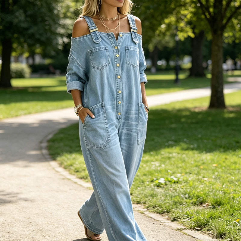 Women's Loose-Fit Wide-Leg Jumpsuit with Pockets, view 4