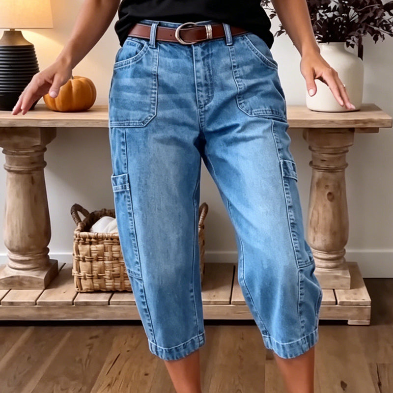 Women's Stretch Denim Slim-Fit Cropped Jeans in Blue