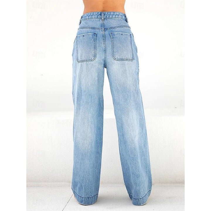 Women's Wide Leg Jeans, High Waisted Loose Fit Blue Denim