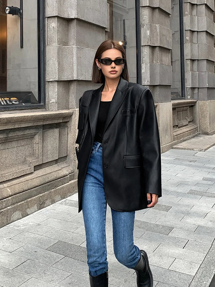 Women's Oversized Blazer, Loose Fit Structured Casual Suit Jacket