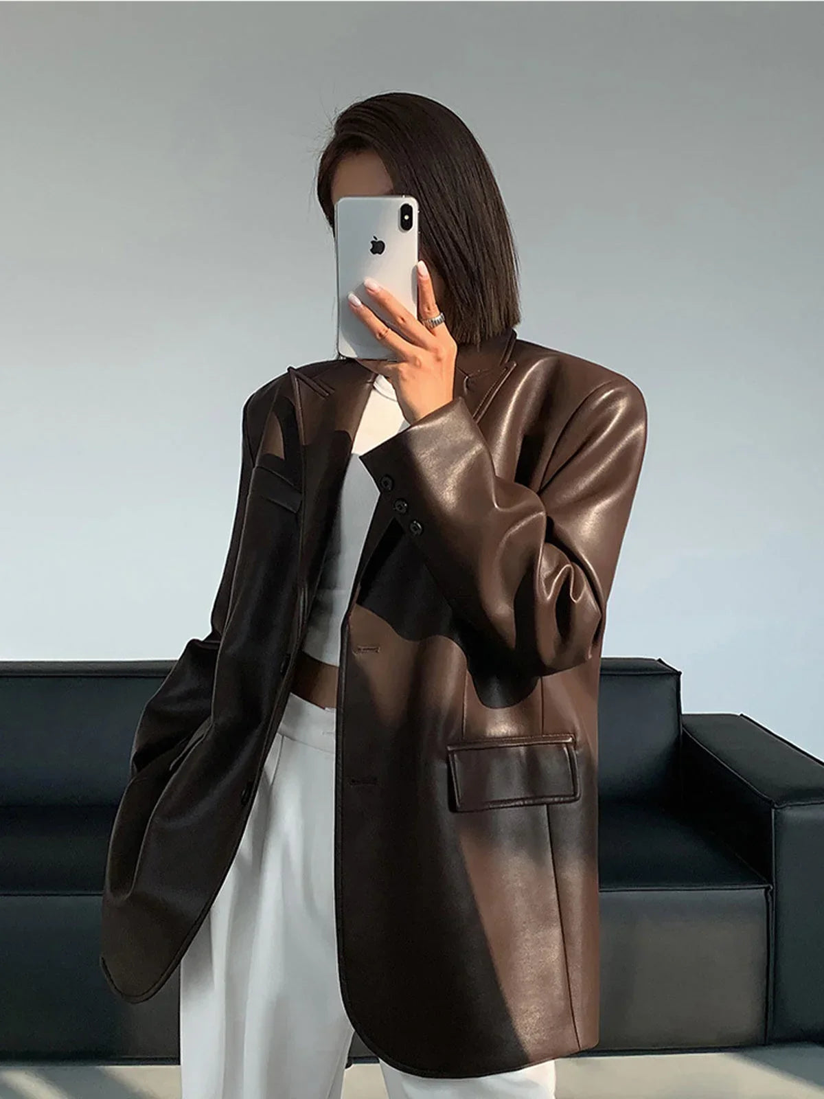 Women's Oversized Structured Casual Blazer in Brown