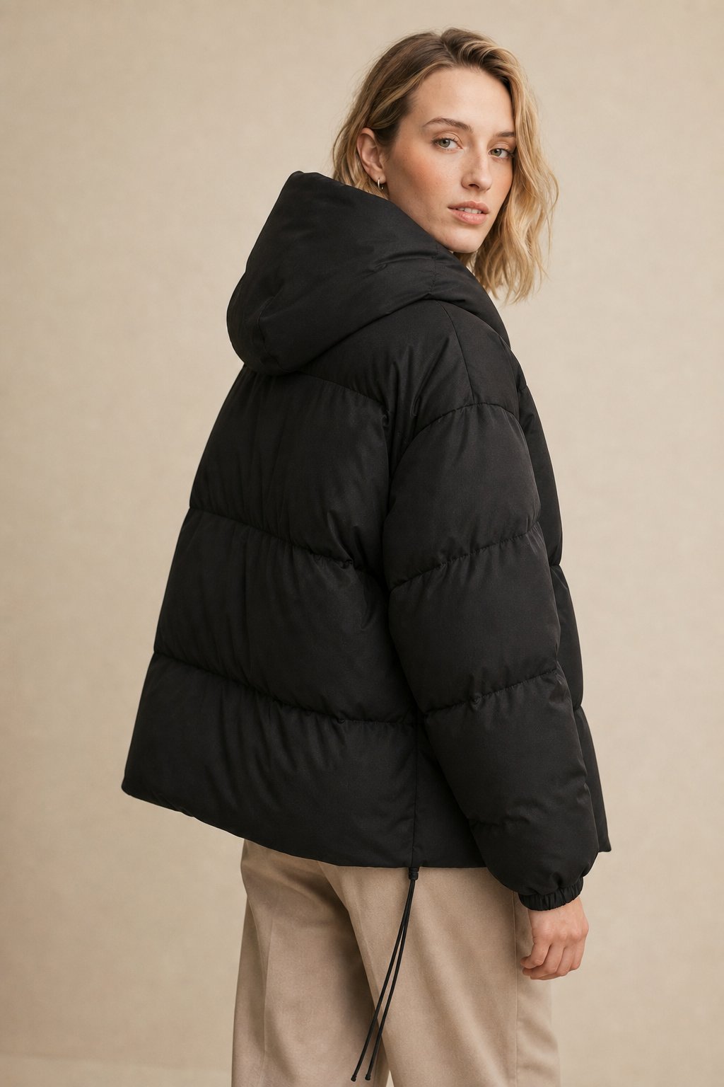 Women's Cropped Down Puffer Jacket with Chevron Quilting, view 3