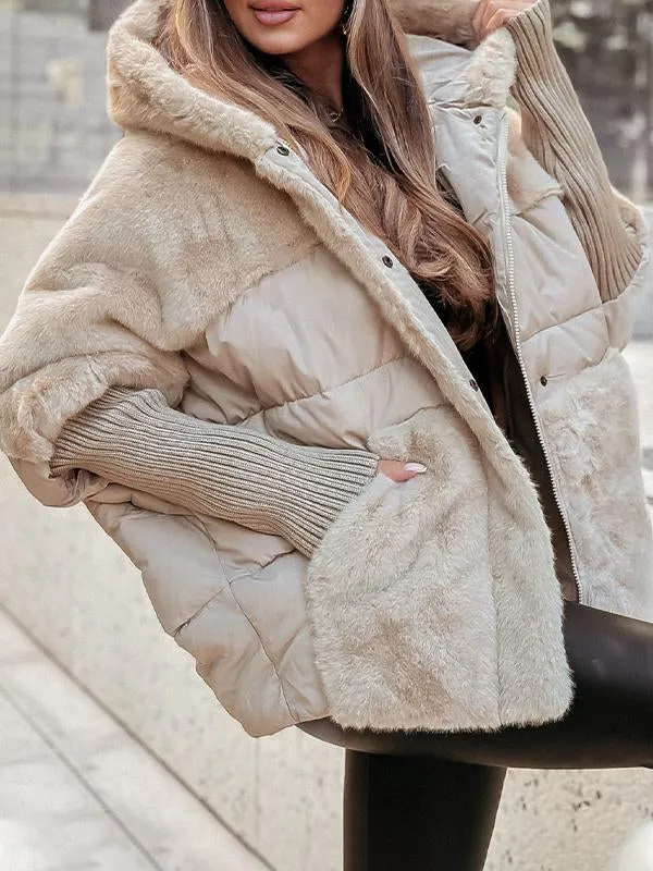 Women's Water-Repellent Quilted Hooded Winter Coat with Wind Flap