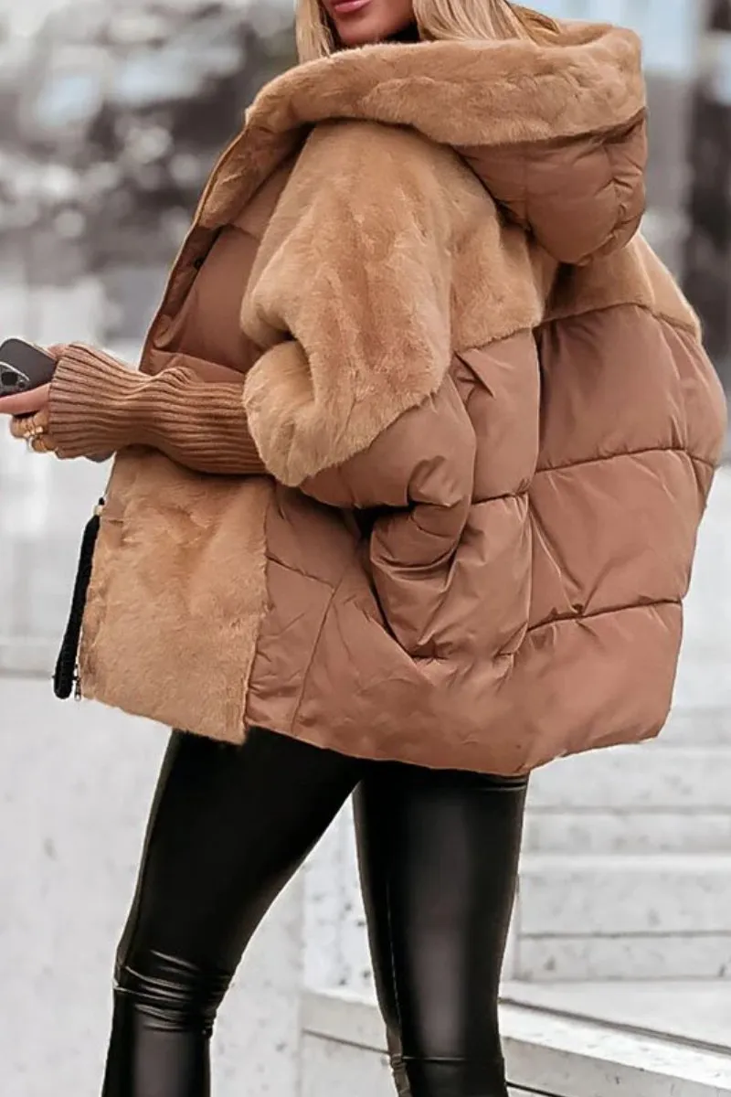 Women's Water-Repellent Quilted Hooded Winter Coat with Wind Flap, view 2