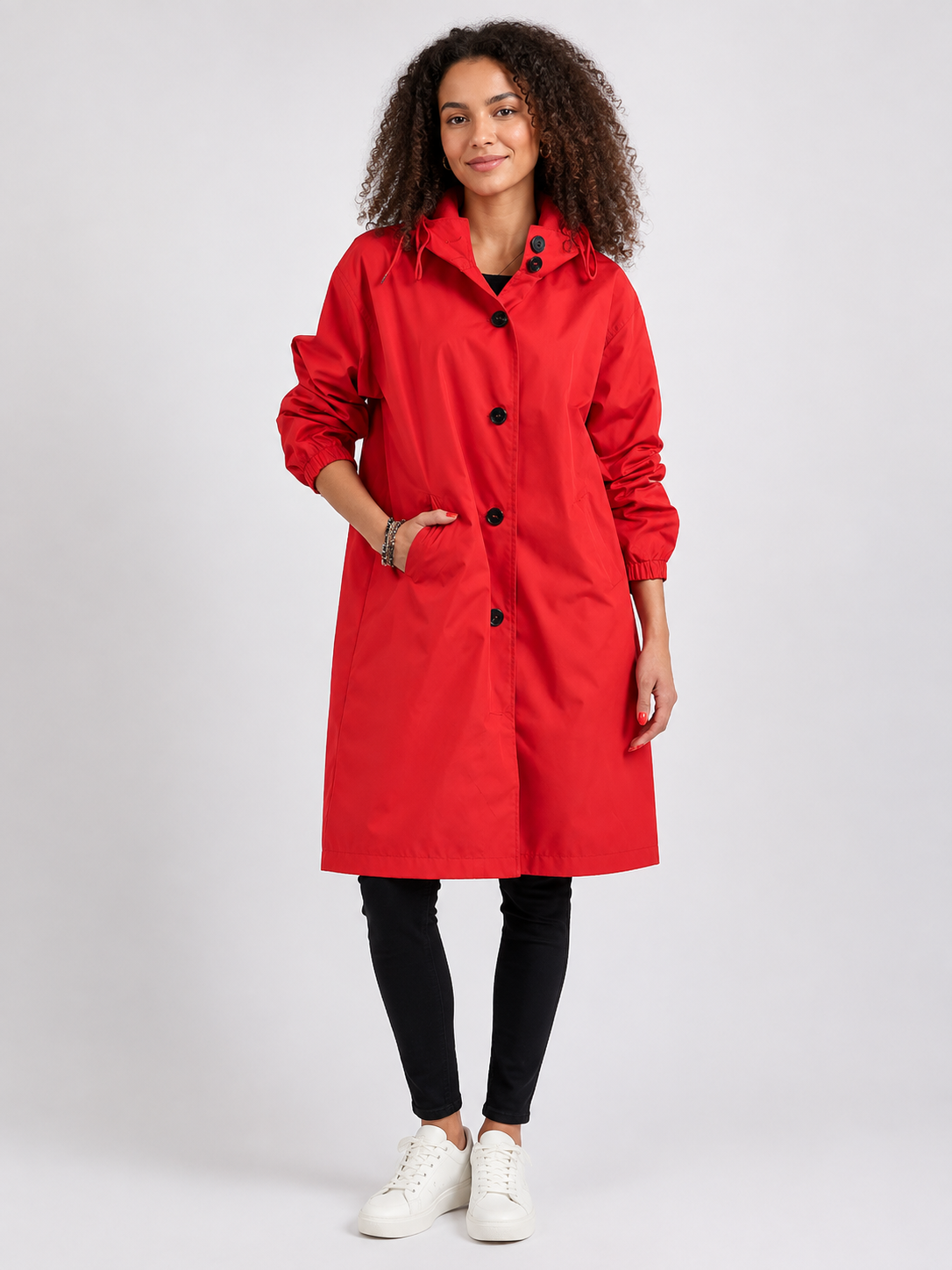 Women's Waterproof Lightweight Rain Jacket with Adjustable Hood in Red